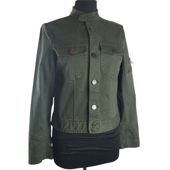 Tommy Hilfiger Stretch Military Army Green Denim Jean Jacket Women's XS Size 4 - Picture 1 of 6